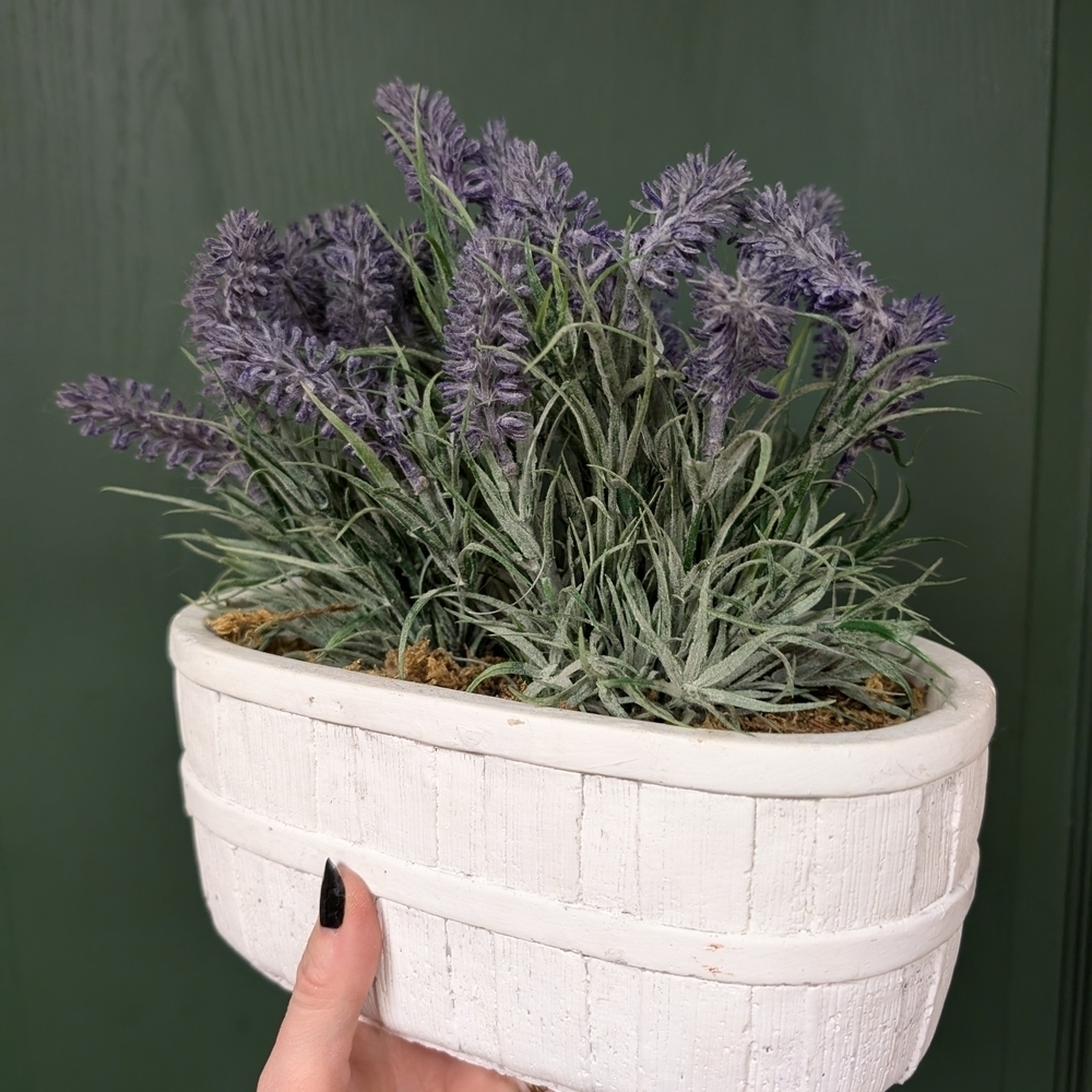 Faux Lavender Plant In White Container - Picture 2 of 8